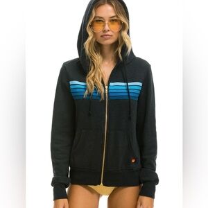 Aviator Nation Black Hoodie with Blue Stripes